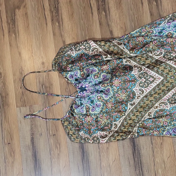 NICOLE by NICOLE MILLER 100% Silk Floral Paisley Criss-Cross Maxi Dress - Picture 4 of 16